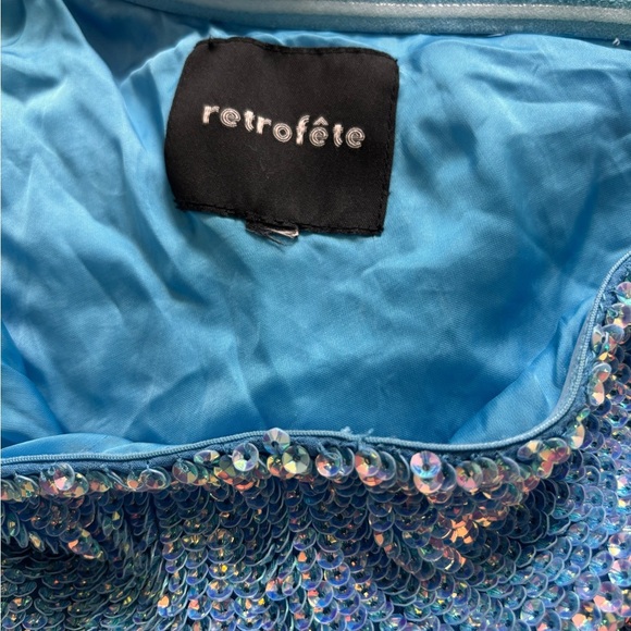 Blue Iridescent Sequin Retrofete One-Shoulder Dress - Picture 6 of 13